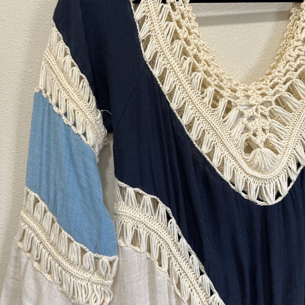 Women’s Crochet Boho Festival Handkerchief Blouse Sheer Fairy Fringe - Picture 5 of 7